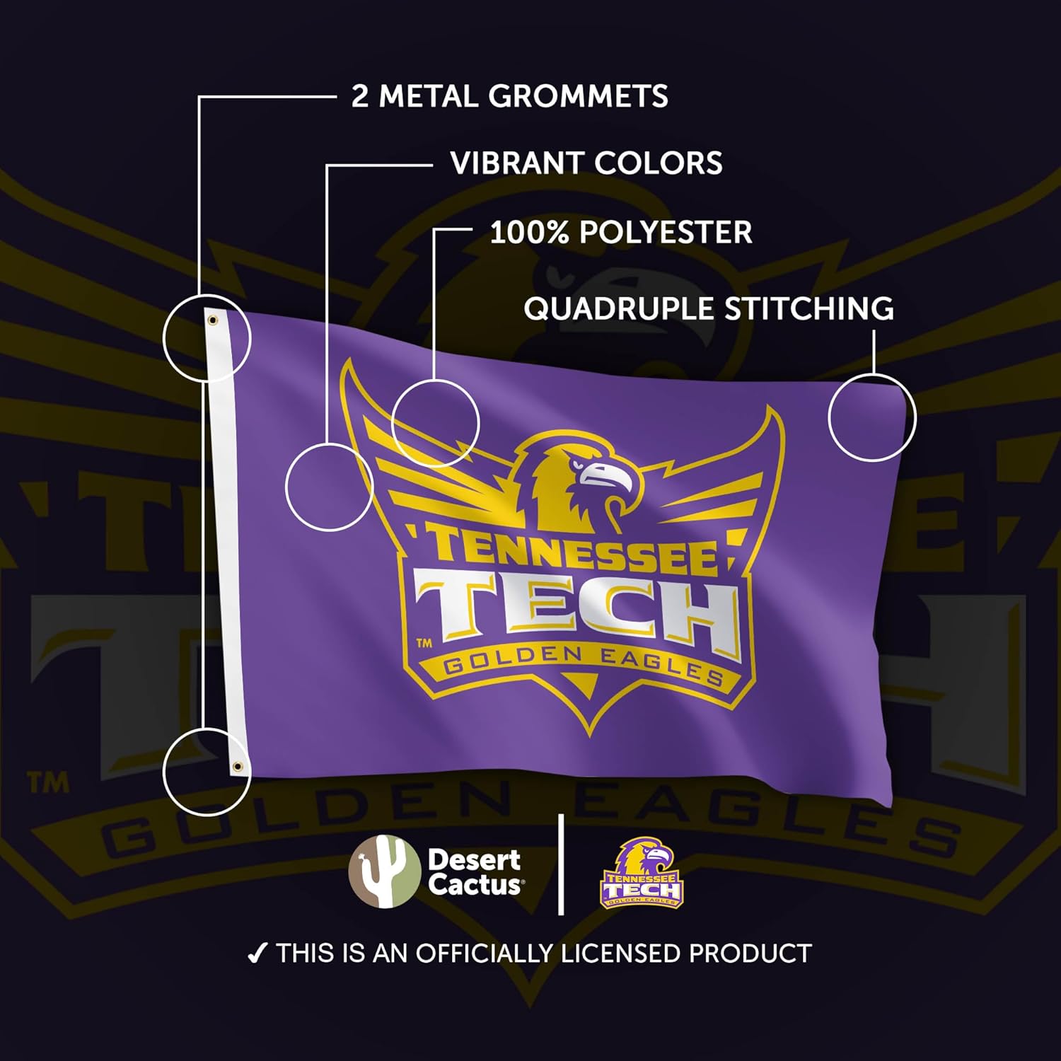 Desert Cactus Tennessee Technological University TTU Flag - 3 x 5 Feet Golden Eagles Banner, Indoor/Outdoor Durable Fabric, 100% Polyester Design (Style 1) - Image 4