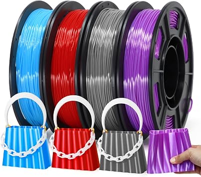 Reprapper Silk TPU Filament, 95A Shore Hardness TPU 1.75mm Bundle, Elastic 3D Printer Filament Pack, Flexible & Soft Filament for 3D Printer  0.03mm 4 * 250G, Blue/Red/Purple/Grey