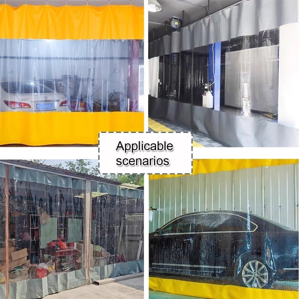 Heavy Duty Industrial Partition Curtain, Waterproof Car Wash Bay Divider, Clear PVC Outdoor Patio Curtain, Durable Workshop Tarpaulin (4.5x9m)