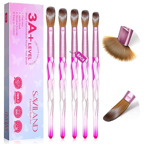 SAVILAND Juego de 5 pinceles de uñas acrílicas, tamaño 48101416, cepillo profesional de uñas acrílicas para aplicación de acrílico, extensión y