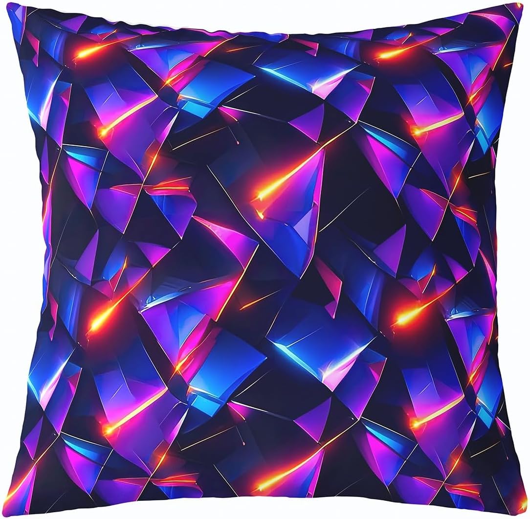 Erosebridal 3D Neon 24x24 Inch,Abstract Pattern Throw Pillow Cover Reversible Purple Blue Modern Cushion Cover for Boys Kids Adults Teens, Neon Bedroom Office Sofa Couch Living Room Cushion Case