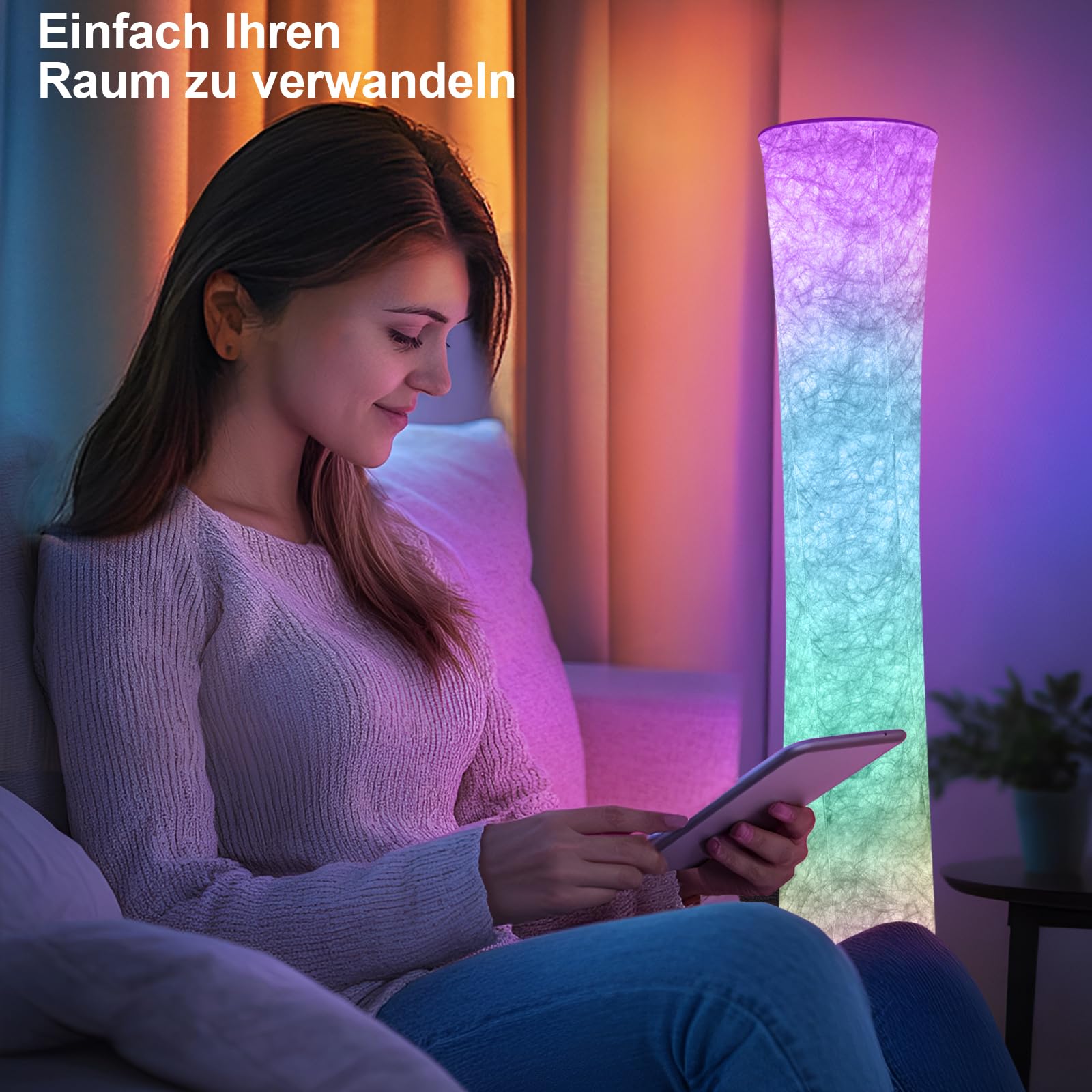 RGB Stehleuchte Modern LED Stehlampe Wohnzimmer Papierschirm Lampe | Farbwechsel Bodenleuchte Weiche Bunt Standlampe Fernbedienung Dimmbare Breit glitter standleuchte weiss Schlafzimmer Innen‌