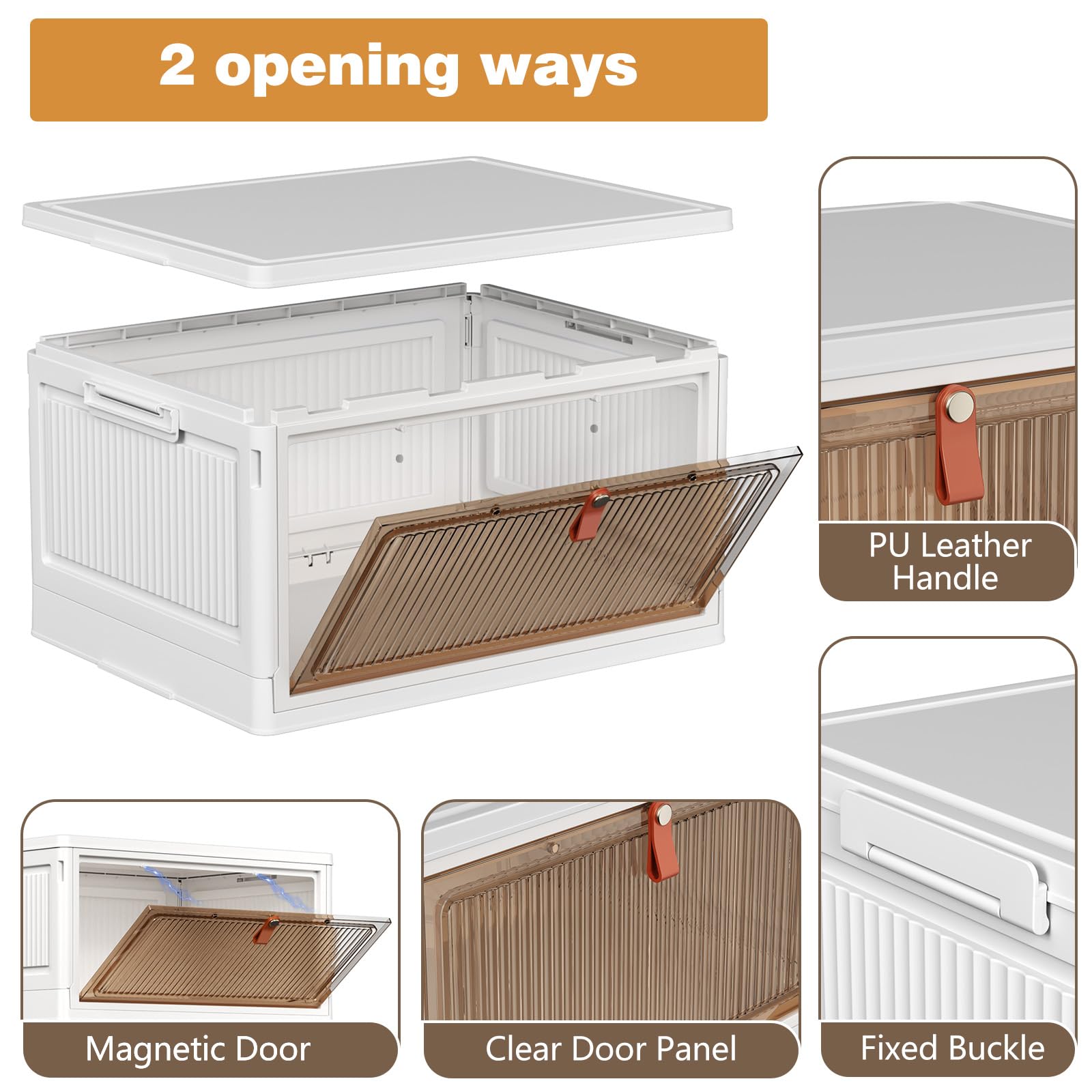 PurKeep Scatole Plastica con Coperchio - 28L*4 Contenitore con Coperchio, Scatole Portaoggetti con Porte e Ruote, Pieghevole Cassettiera in Plastica, bianco, 4 confezioni