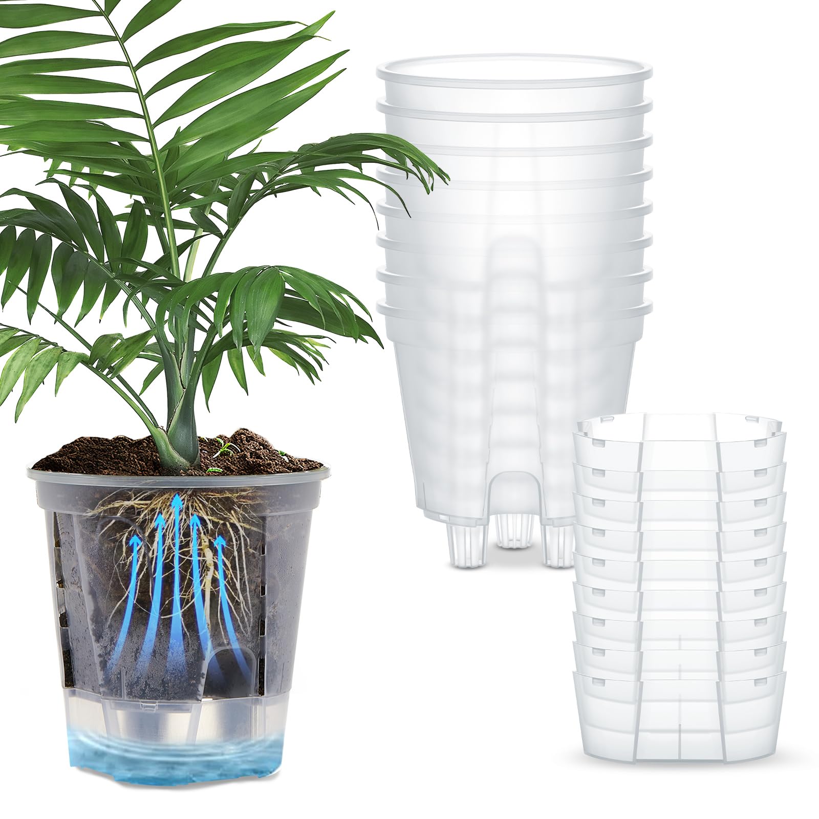 Wonderjune Lot de 9 Pots à Auto-Irrigation pour Plantes d'intérieur avec réservoir Profond et Trous de Drainage élevés pour Plantes et Fleurs d'extérieur (Transparent, 12 cm)