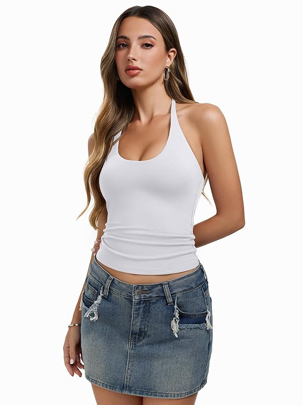 REORIA Women's Halter Backless Scoop Neck Summer Going Out Basic Tank Tops by REORIA - Used condition - Image 2
