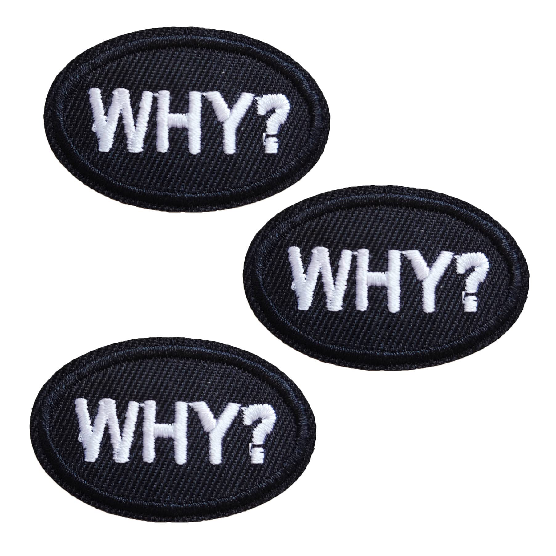 3 Pack Cute Beautiful Black Word Why Iron On Sew on Patch, Pretty Quotes Emblem Embroidered Badge for Backpacks,Jeans, Jacket, Bags (Why)