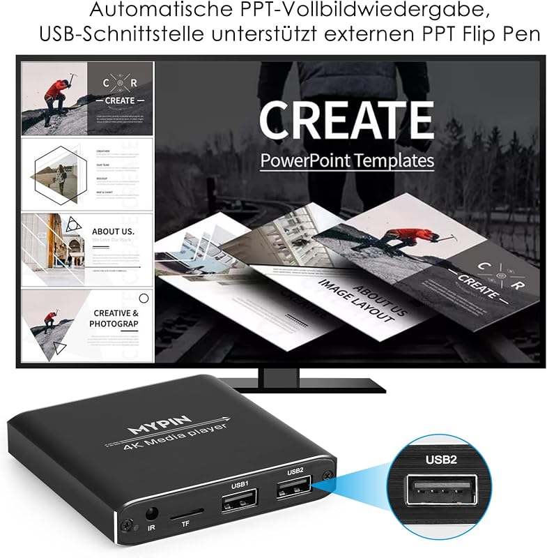 MYPIN 4K Multimédia Lejátszó HDMI/AV USB SD Kártyaolvasó Távirányítóval