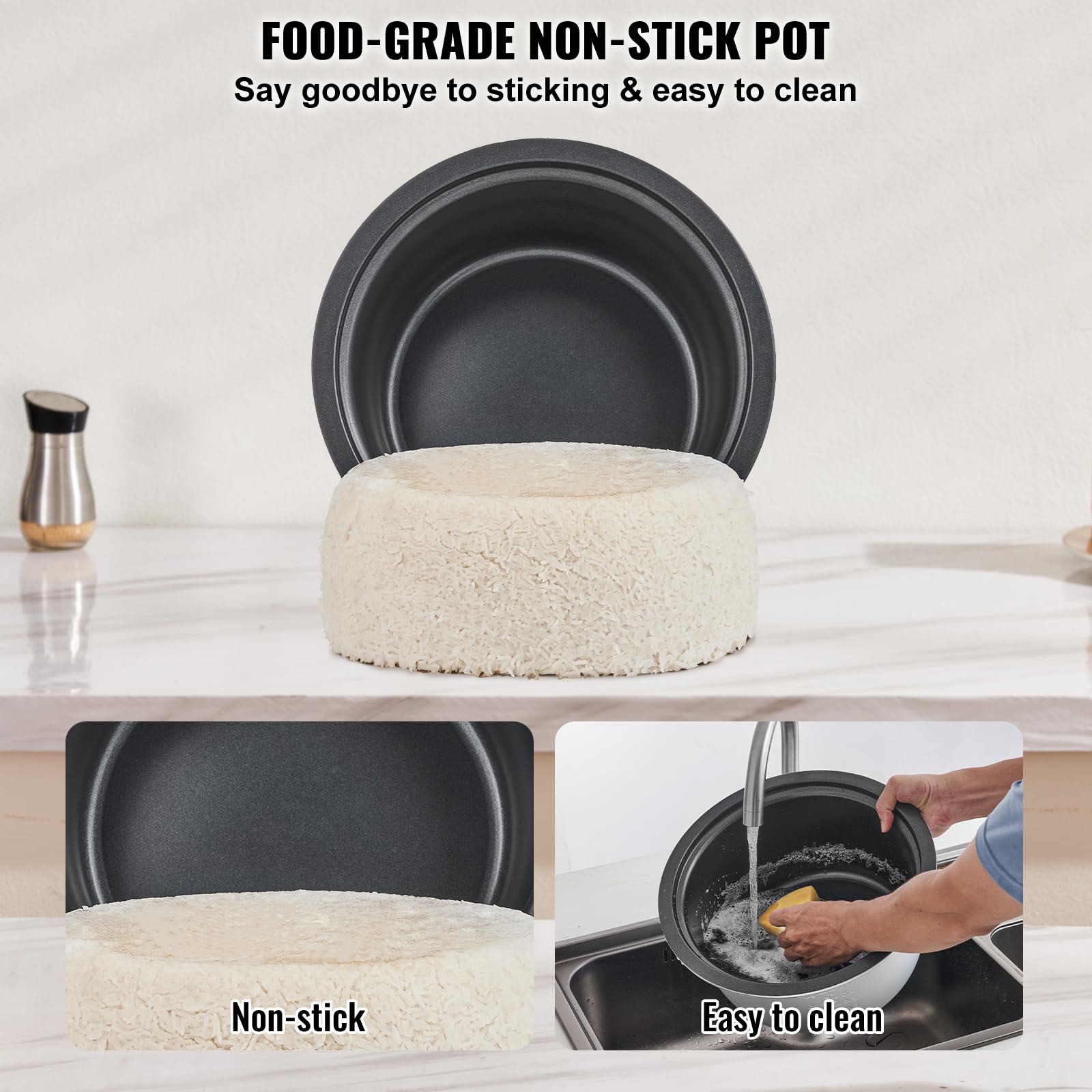 VEVOR Cuiseur à Riz Commercial, Auto-cuiseur de Riz 40 Tasses 8 Litres, Grand Pot Intérieur Antiadhésif, Cuisson Rapide, Maintien au Chaud 24 Heures, avec Tasse Doseur et Spatule, pour Restaurant