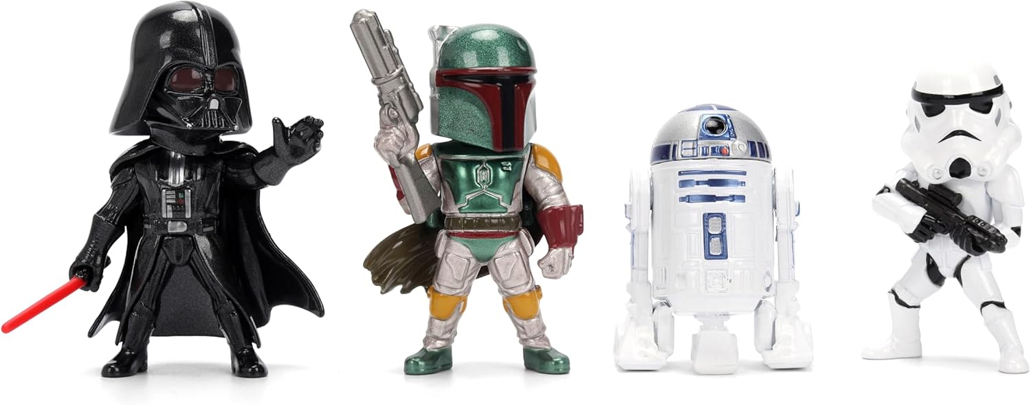 Jada Star Wars Metalfigs 4-Pack – Darth Vader, Stormtrooper, R2-D2, Boba Fett (Classic) Die-Cast Figures 2.5” Scale – Stylized Display Set Toys