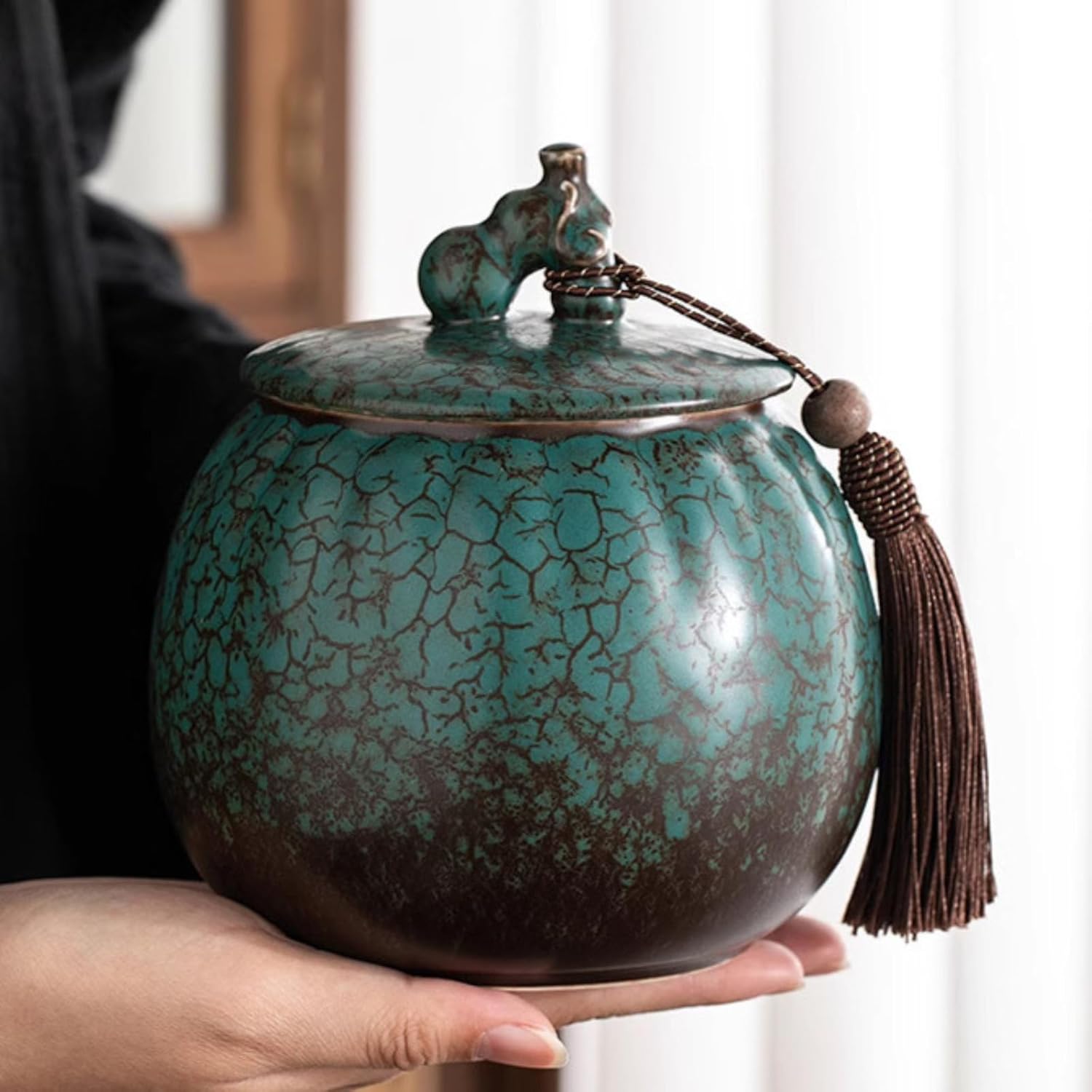 Tea Caddy Ceramics, 900ml 30.6oz, Storage Tank Sealed Storage Tank Chinese Kung Fu Tea Set Accessories