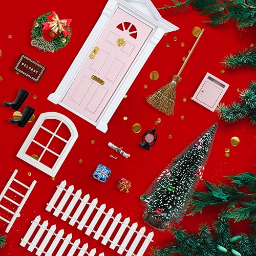Miniatura 5 de CAILESS Kit de puerta de hadas de elfo  19 piezas de puerta de elfo en miniatura con árbol de Navidad y mini accesorios de Navidad puerta de hadas