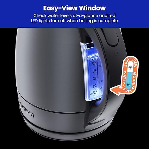 Miniatura 4 de Chefman Hervidor eléctrico, hervidor de agua eléctrico de acero inoxidable de 1.7 litros con apagado automático, luces LED, protección para hervir