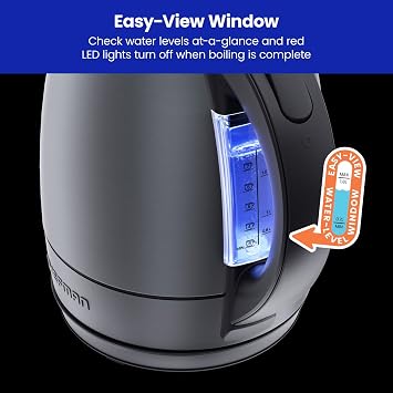 Chefman Electric Kettle, 1.8 Liter Stainless Steel Electric Tea Kettle Water Boiler with Automatic Shutoff, LED Lights, Boil-Dry Protection, Hot Water Electric Kettles for Boiling Water, Grey