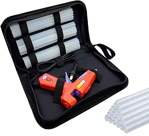 Liumai Mini Hot Glue Gun Kit with Glue Sticks (7.2" Long x 0.27" Diameter, 30 Count, Clear), Hot Melt Glue Gun & Case (8.4" x 6.3" x 2", Black) for Crafting, DIY, and Home Repair Orange