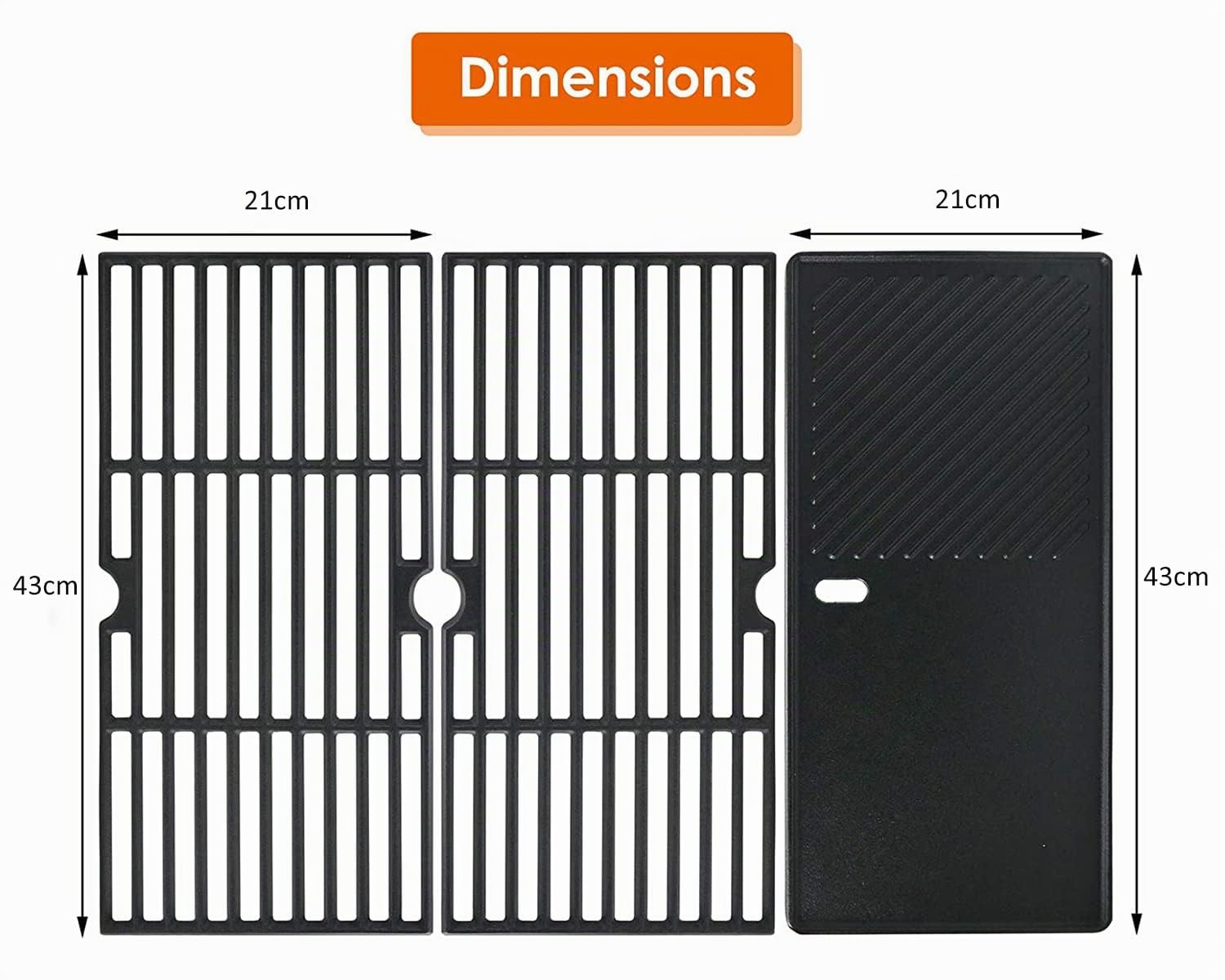 Denmay Grille/Plaque de cuisson en fonte 43 x 21 cm pour Charbroil, Enders Boston 3, Enders Monroe 3 Pro, Landmann Triton 3&4, Profi Cook PC-GG 1058/1059, Barbecook Siesta 310, Broil King