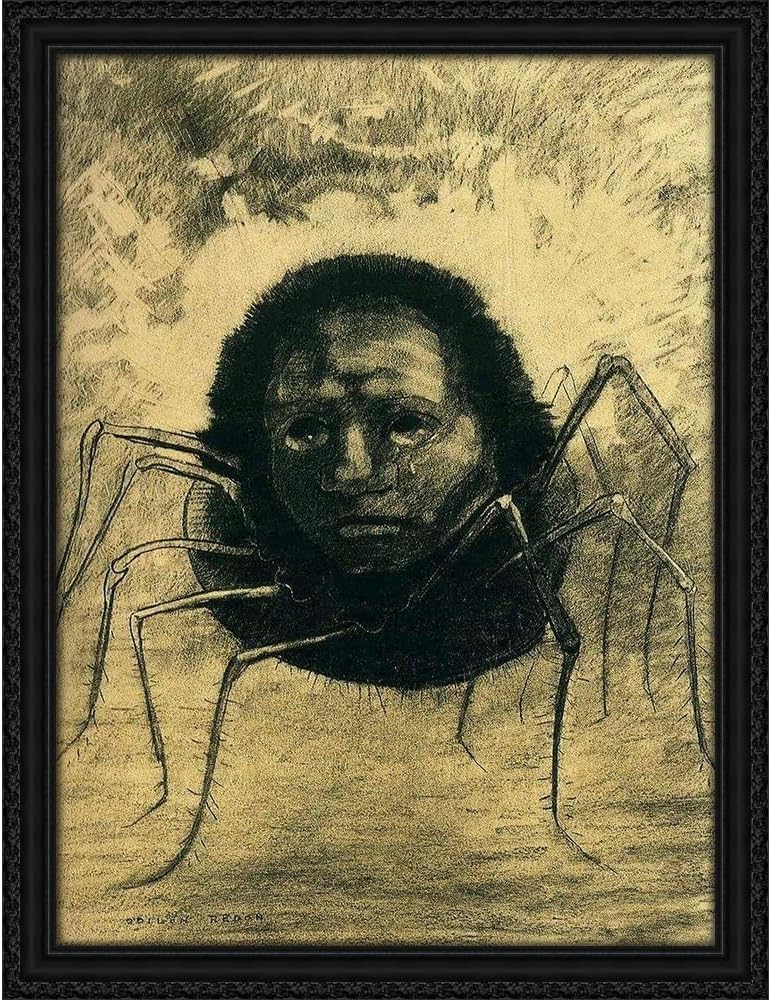 Redon, Odilon 28x37 Large Black Ornate Framed Canvas Art Print Titled: The Crying Spider