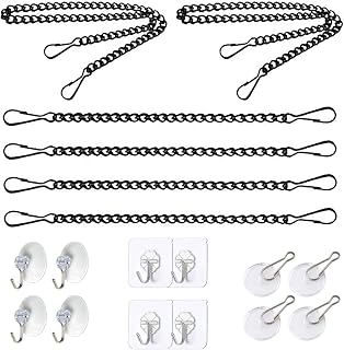Picture Hanging Chain with Adhesive Hooks and Suction Cup for Stained Glass Window Hangings and Suncatchers, 4 Pieces 10 Inch and 2 Pieces 20 Inch Pack