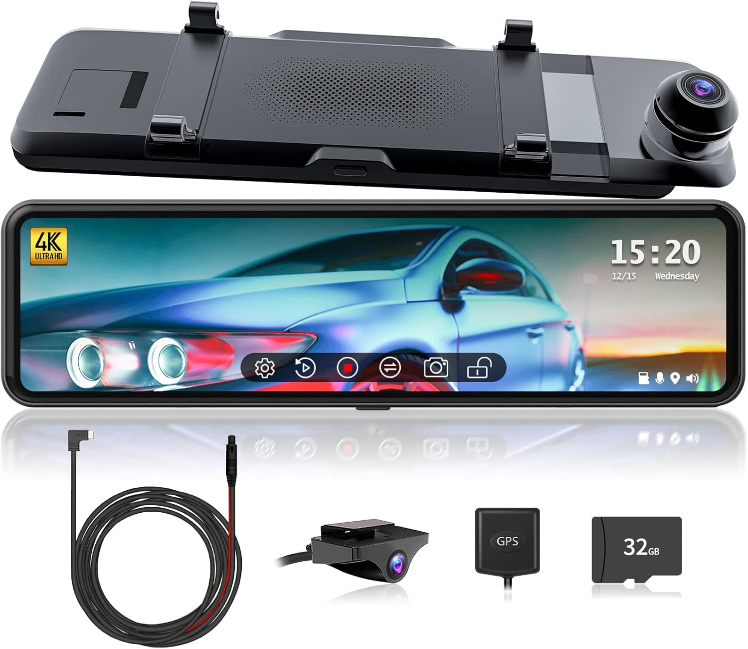 REDTIGER T700 Rear View Mirror Camera with 50ft Backup Camera Extension Cord