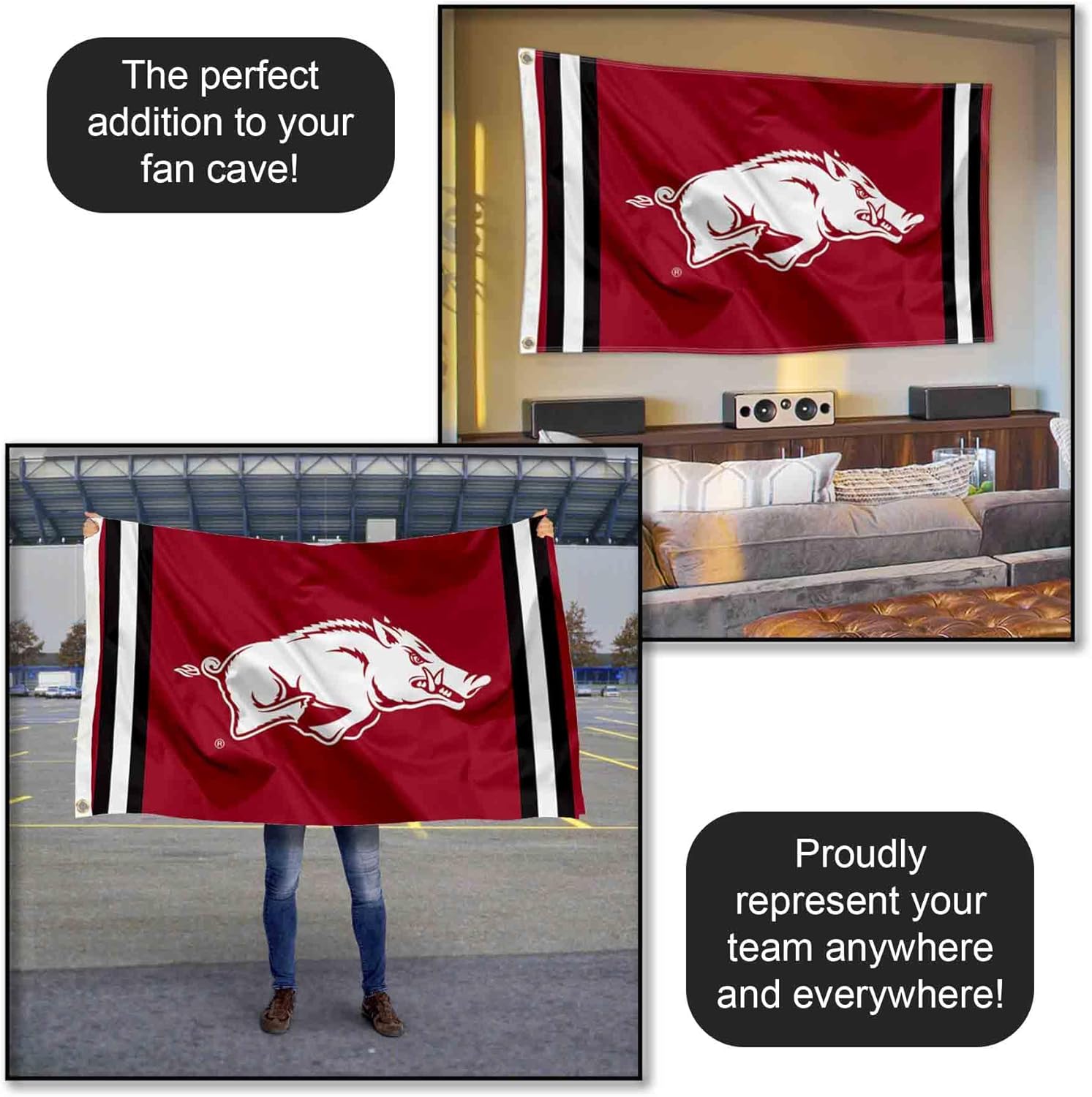 College Flags & Banners Co. Arkansas Razorbacks Stripes 3x5 Banner Flag - Image 5