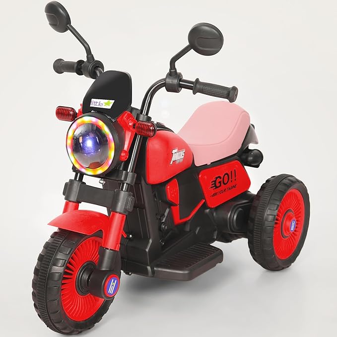 3 Wheel New Harley Bike | Rechargeable Battery Operated Ride-On Bike for Kids | Ages 2 to 4 Years | Royal Enfield Style | Premium Ride-On Toy Bike for Toddlers - Children (Red)
