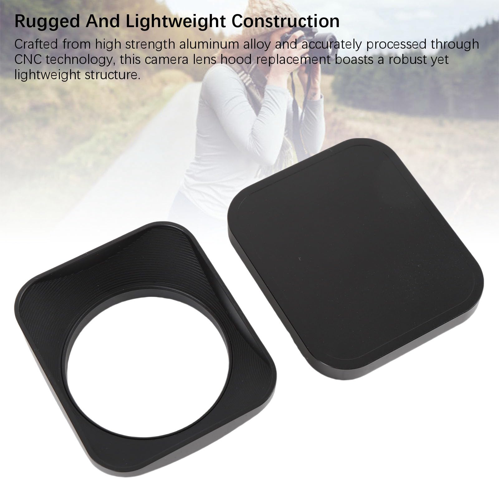 Gugxiom Paraluce Quadrato in Lega di Alluminio, Protezione Paralume per Obiettivo Fotocamera con Cappuccio, Blocco Luce Antiriflesso Accurato con Lavorazione CNC per Fotografia all'aperto (49 mm)