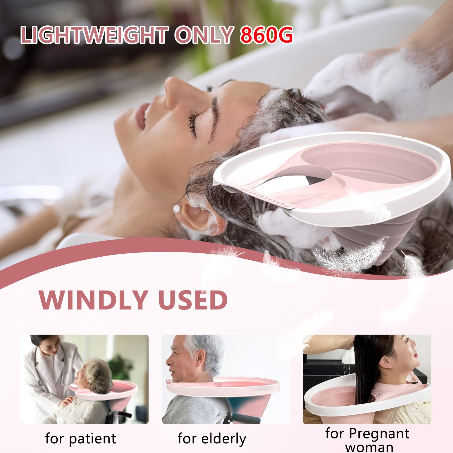 Lavacabezas Plegable, Lavacabezas Portatil con Tubo Desagüe, Lavacabezas Portátil TPE para Personas Encamadas, Herramienta Lavar Cabello para Mujeres Embarazadas y Personas con Movilidad Reducida (C)