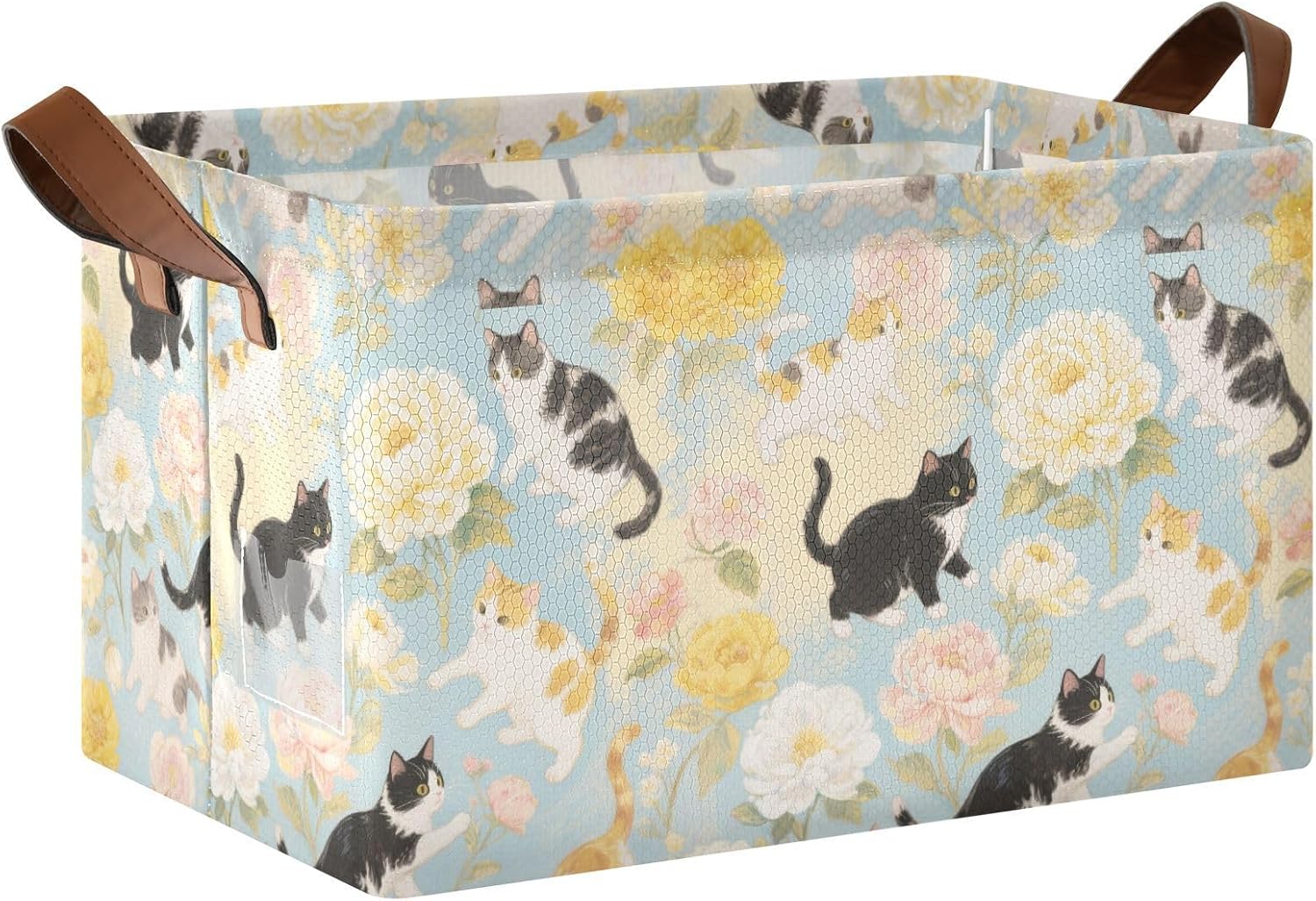 Cute Cat Flower Colorful Foldable Cube Storage Bins Baskets Foldable Closet Organizer for Shelves with Handles Shelves Closet Books for Bedroom Living Room Bathroom cajas para organizar