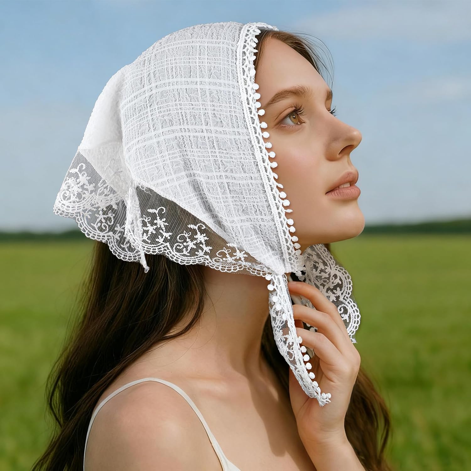 Mepase 4 Pcs Lace Bandanas Head Scarf for Women White and Pink Hair Scarf Floral Triangle Headwraps Cute Stylish Kerchief Lightweight Summer Accessories