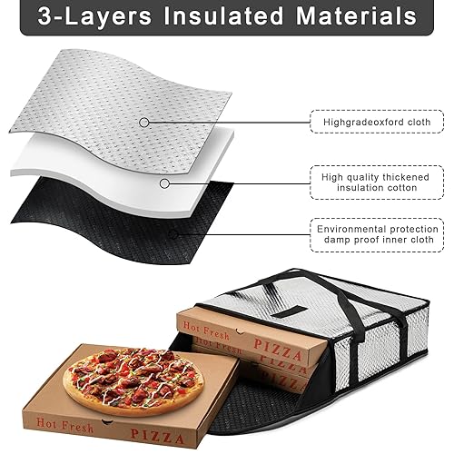 Miniatura 4 de Bolsas de pizza para entrega de 18 x 18 x 5 pulgadas, sin humedad, calentador térmico profesional de pizza, transportador de alimentos de alta