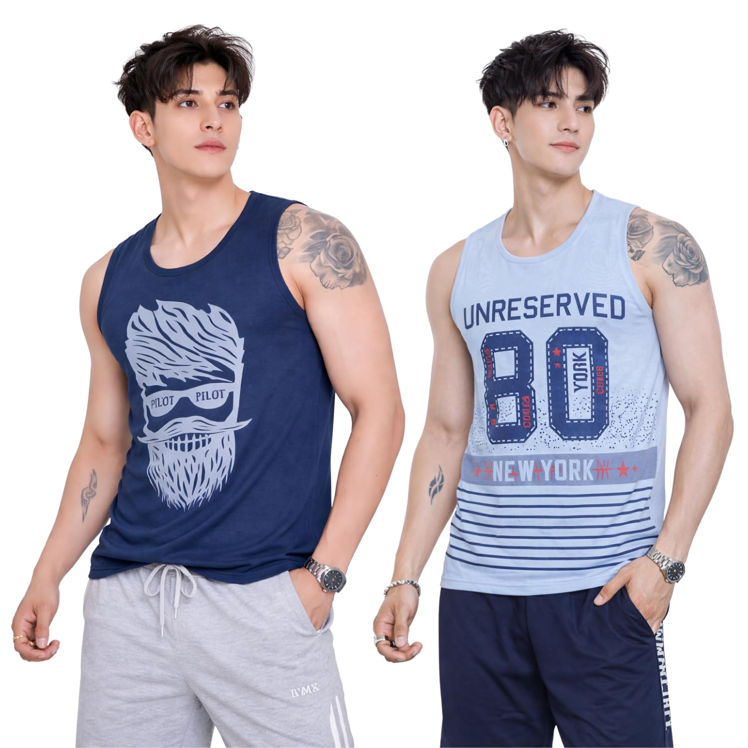 Men’s Printed Sando Combo Pack | Lightweight Sleeveless Casual Wear Soft Braathable Tank Tops for Men's | Men's Gym Vest (Pack of 2)-image-48