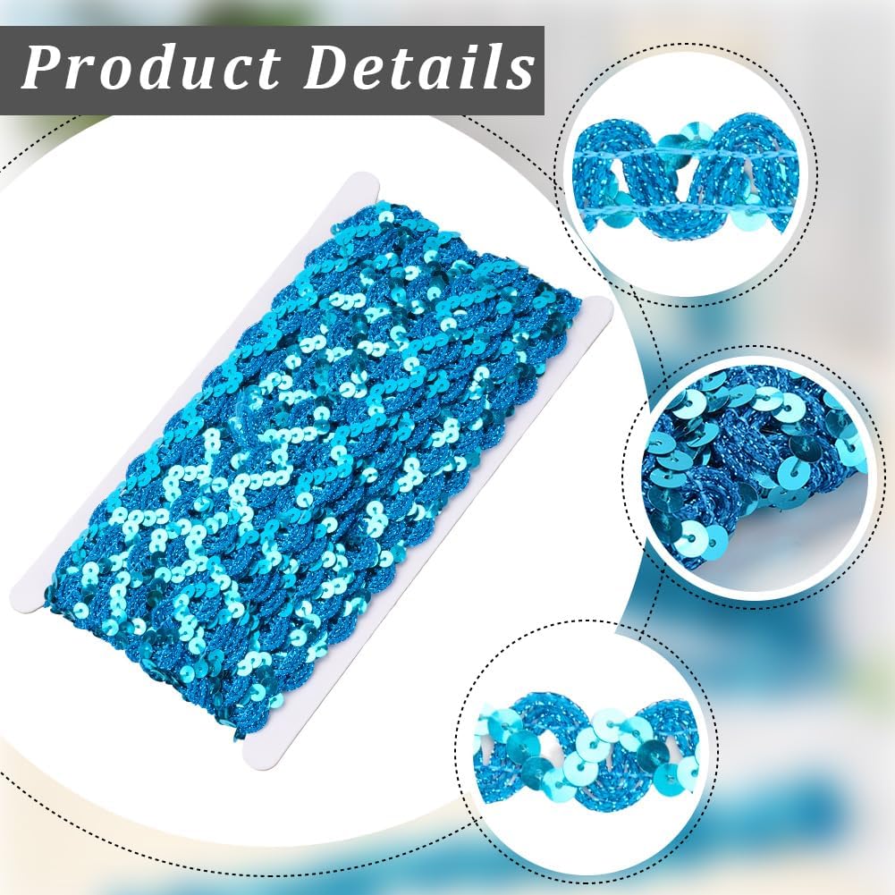 12 Yards Blue Sequin Trim Flat Sequins Beaded Strip Rick Rack Wave Woven Braid Trimming Metallic Glitter Braid RIC Rac Ribbon for Sewing Making Crafts Choker Wedding Gift Wrapping Supply