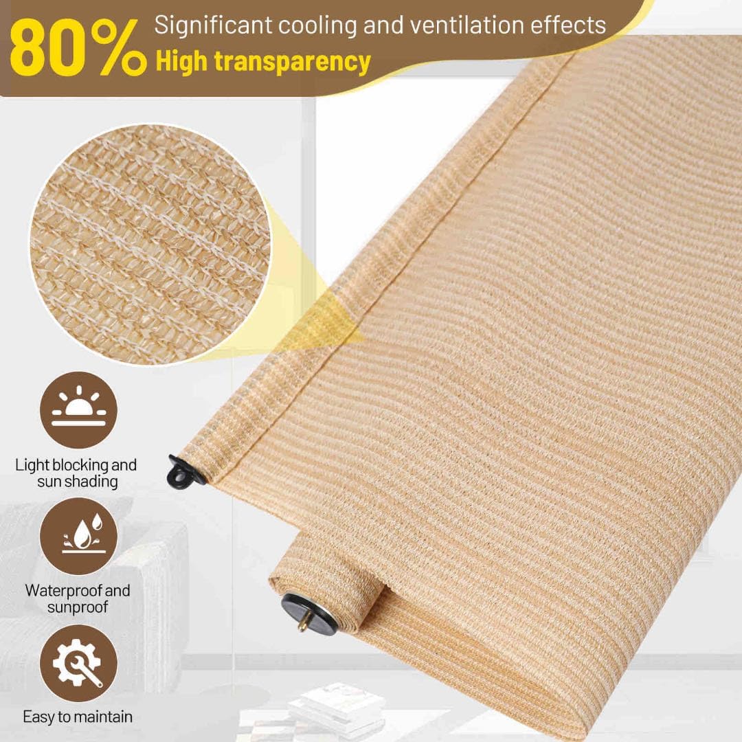 Outdoor Roller Shade, Cordless Roller Shade with 90% UV Protection, No Valance, (4' W X 6' L), Outdoor Roller Shade Fabric Blind, Operation Exterior Roller Shade Cloth for Patio Porch Gazebo, Beige