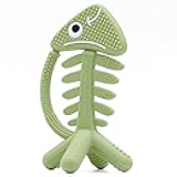 3 in 1 Infant Toys, Baby Teething Toys 3–6 6–12 Months, Teethers for Babies 0–3–6–12 Months for Teething Relief, Baby Gift, Baby Teether Toys, Silicone Sensory Toys, USA Patent Pending, Fish (Olive)