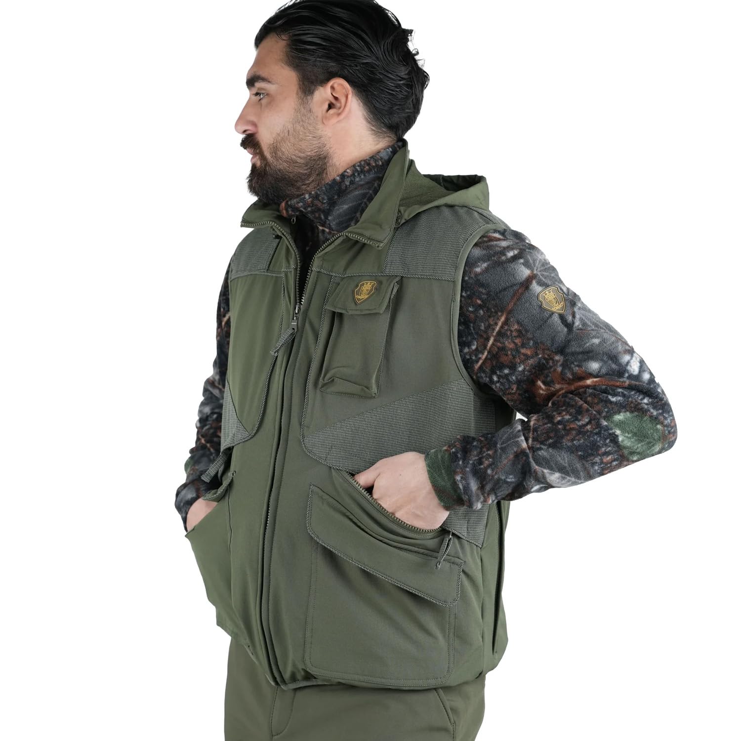 fratelliditalia.org Gilet smanicato arancio verde elasticizzato antispino e antistrappo con la presenza di carniere caccia
