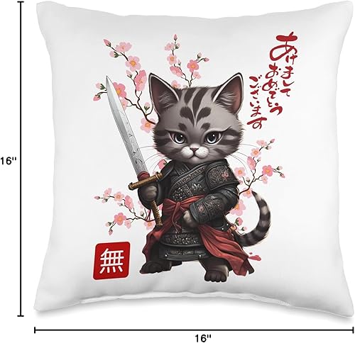 Miniatura 4 de The Cute Kawaii Kitten Samurai Co. Cool Kawaii Samurai Kitten - Almohada de arte de anime para hombres y mujeres, 16 x 16 pulgadas, multicolor