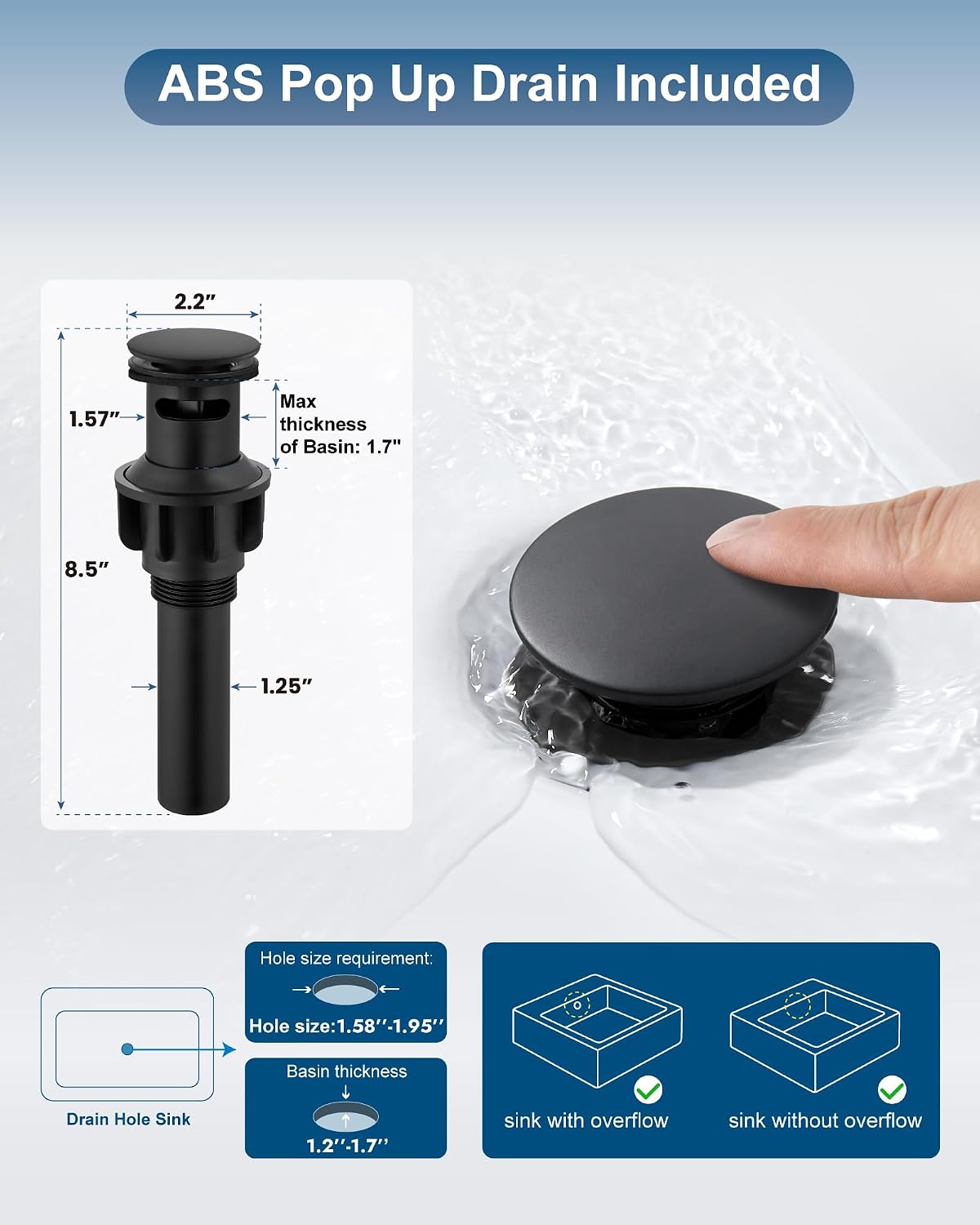 Bathroom Faucet 3 Hole,8 Inch Bathroom Sink Faucet with Pop Up Drain and Supply Lines, Stainless Steel 2-Handle for Vanity, Lavatory, Restroom, Commercial, Matte Black