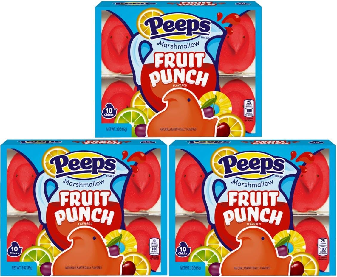 PEEPS Easter Marshmallow Chicks, Variety Pack, 10 Count (Assorted Flavors & Colors) (3 count, Fruit Punch Chicks Marshmallow Peeps)