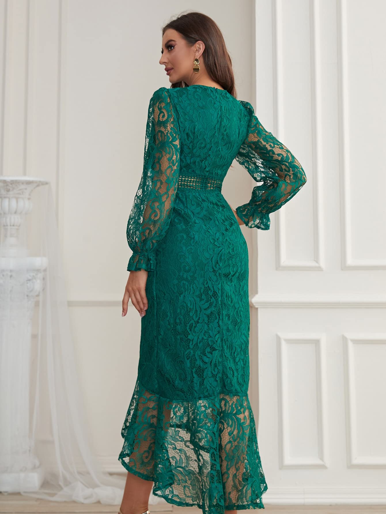 Amazon.com: Women's Dresses Flounce Sleeve Mermaid Hem Guipure Lace Prom Dress  Dress for Women (Color : Dark Green, Size : Medium) : Clothing, Shoes &  Jewelry