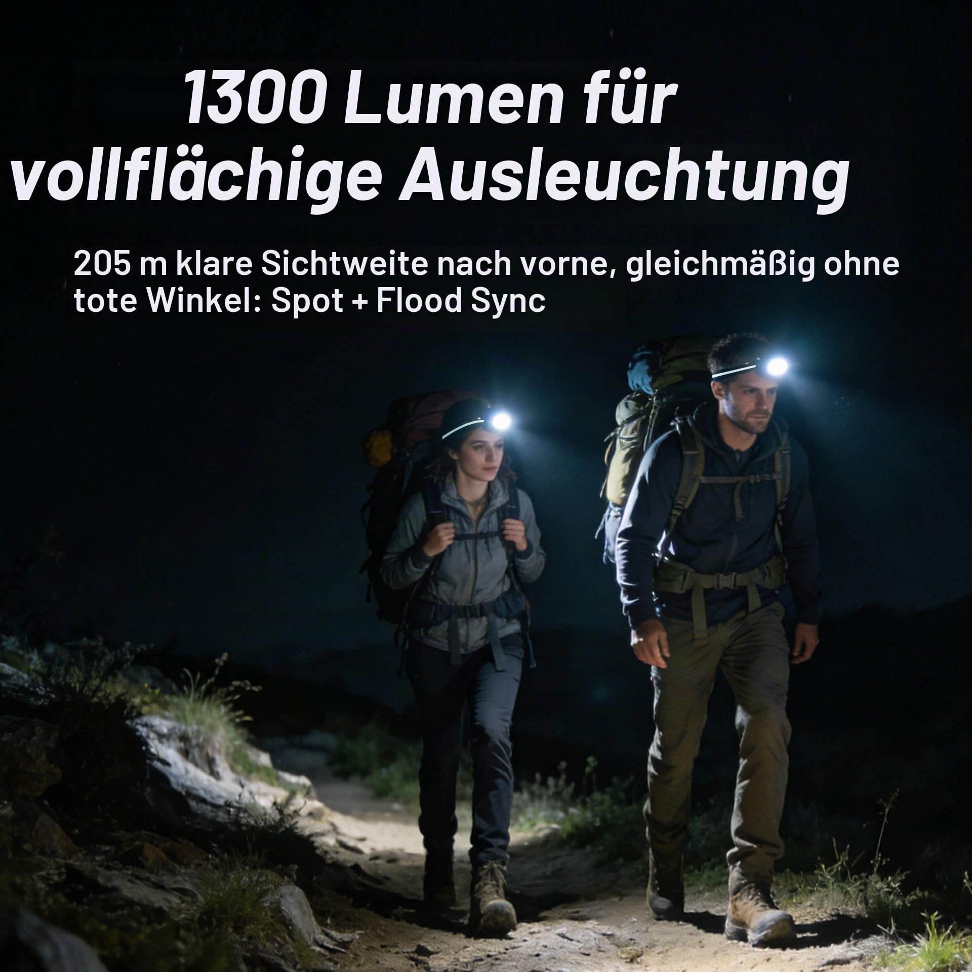 NEXTORCH eStar Stirnlampe 1300 Lumen, Aufladbare LED Kopflampe Ultraleicht mit Rotlicht, Wasserdichtes Stirnband für Outdoor, Camping, Wandern, Laufen & Joggen & Arbeit, 2 x 1200 mAh Akkus, USB-C