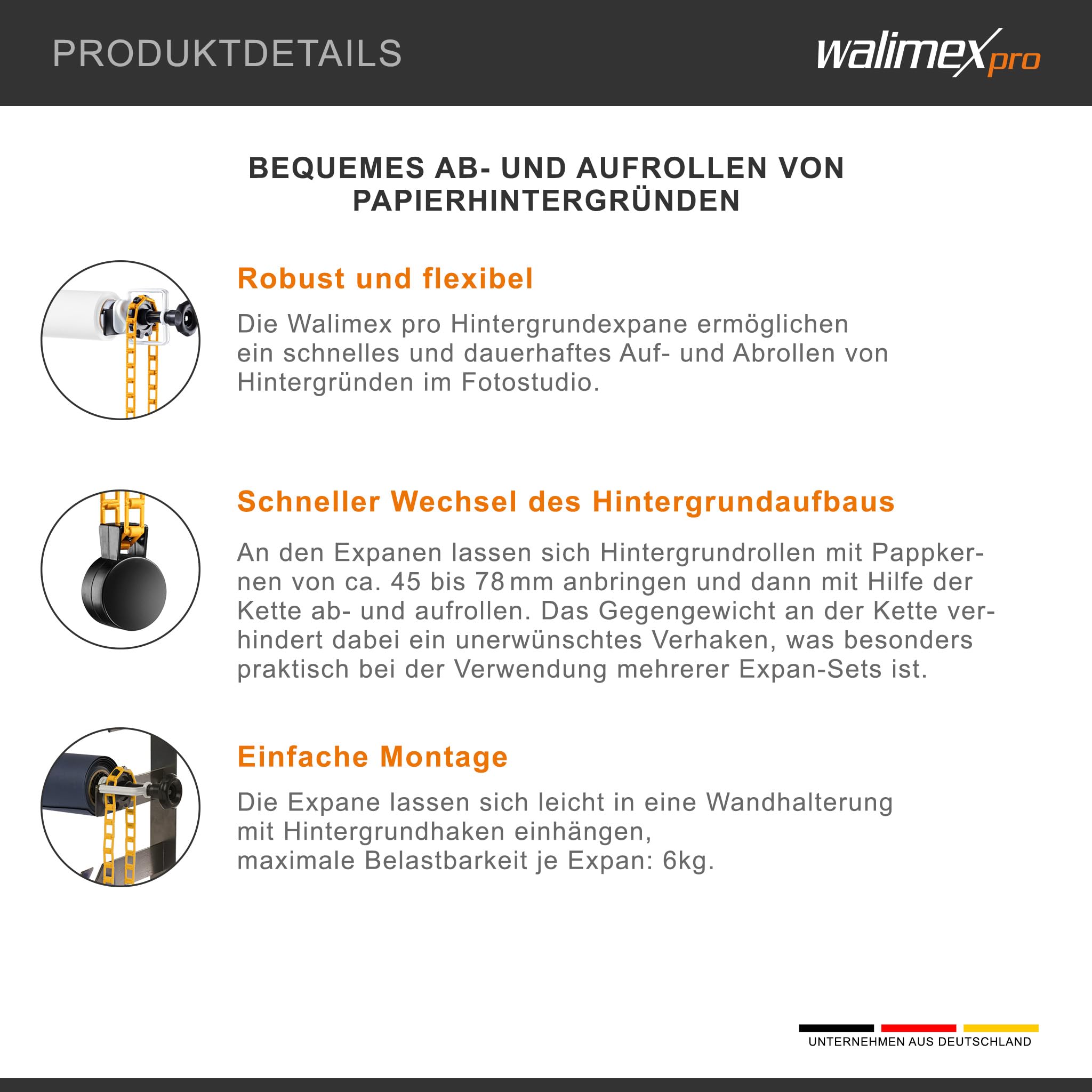 Walimex 3-fach Hintergrund Wandmontageset (3er Set)