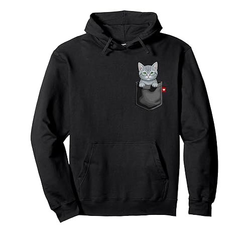 Gray Cat In Pocket Peeking Cute Kitten Cat Pullover Hoodie