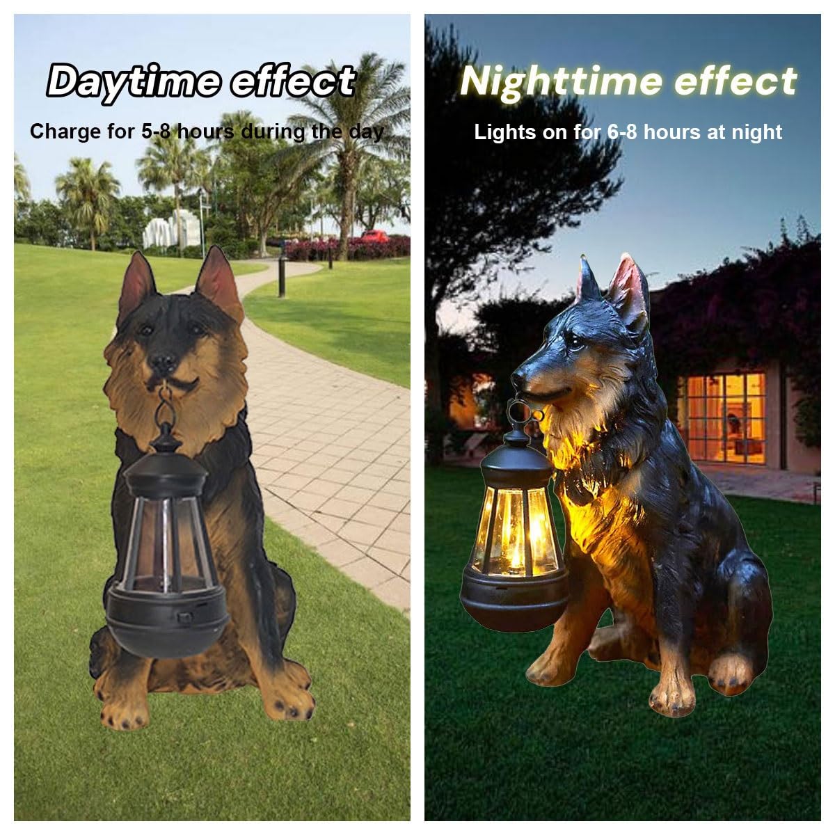 Estatuas de jardín con luz Solar para Perro, estatuas solares para Exteriores, Figuras artísticas de Perro, esculturas de Resina para Patio, balcón y jardín.