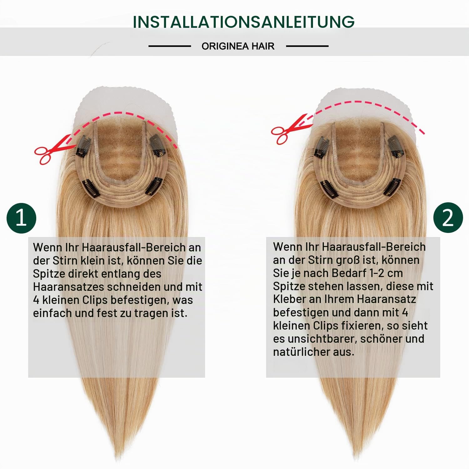 Originea Echthaar Topper Für Frauen Dünner Werdendes Haar 150% Dichte Clip in Topper Echthaar Extensions 14x15cm Mono Basis Handgefertigt Toupet mit Spitzenfront 40cm-80g #P18/613