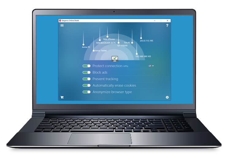 Steganos Online Shield VPN - L'internet comme je le veux : En sécurité. Privé. Sans publicité - Windows 10 / 8 / 7 / XP(32-/64-bit) [Téléchargement]