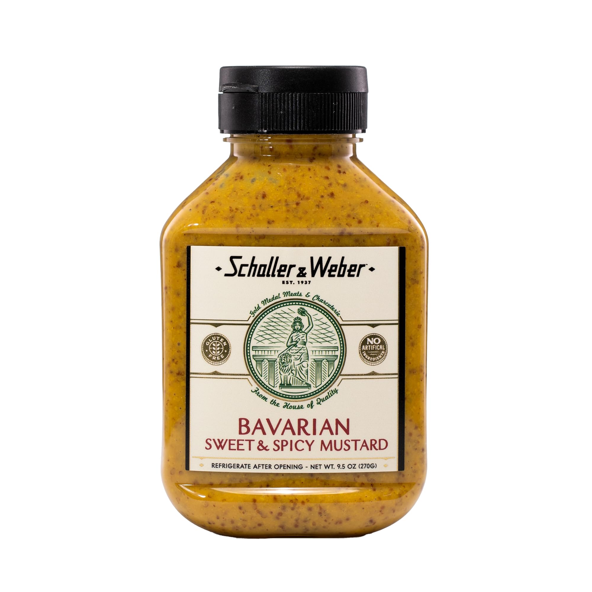 Schaller & WeberBavarian Mustard, 9.5 Oz Squeeze Bottle (1 Pack) | Sweet Hot Mustard | Deli Condiment for Sausages, Pretzels & Sandwiches | All Natural, No Preservatives