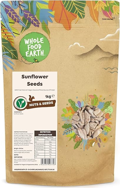 Wholefood Earth Sunflower Seeds 1kg | GMO Free | Natural | Vegan | Source of Fibre | Source of Protein