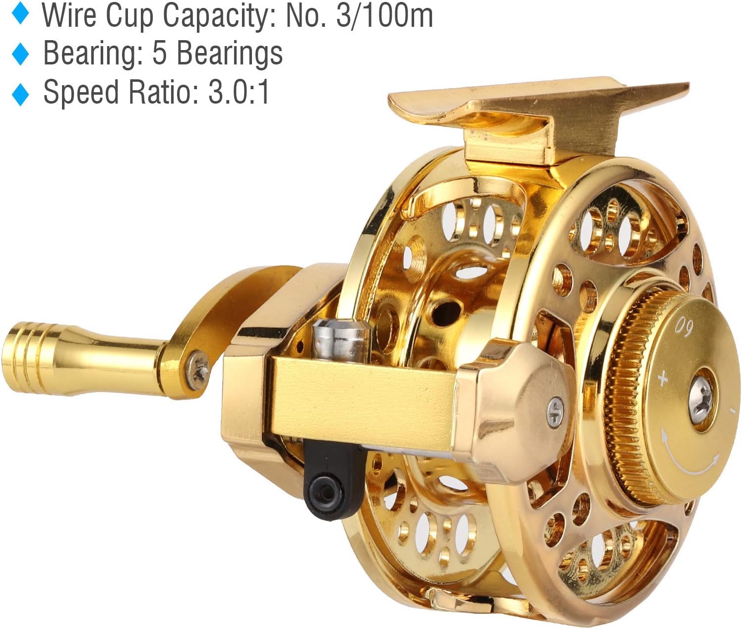 Dilwe Portable Fishing reels, 5 Bearings high Speed Fishing Wheel Made of Lightweight Aerospace Aluminum with a Gear Ratio of 3.0: 1 Golden(for Right Hand)