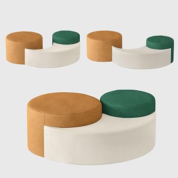 Adjustable Floor Sofa Couch for 2 Seating Large Upholstered Pouf Ottoman Foam Coffee Table, Oversized Round Stuffed Foot Stool Couch for Living Room, Office, Apartment