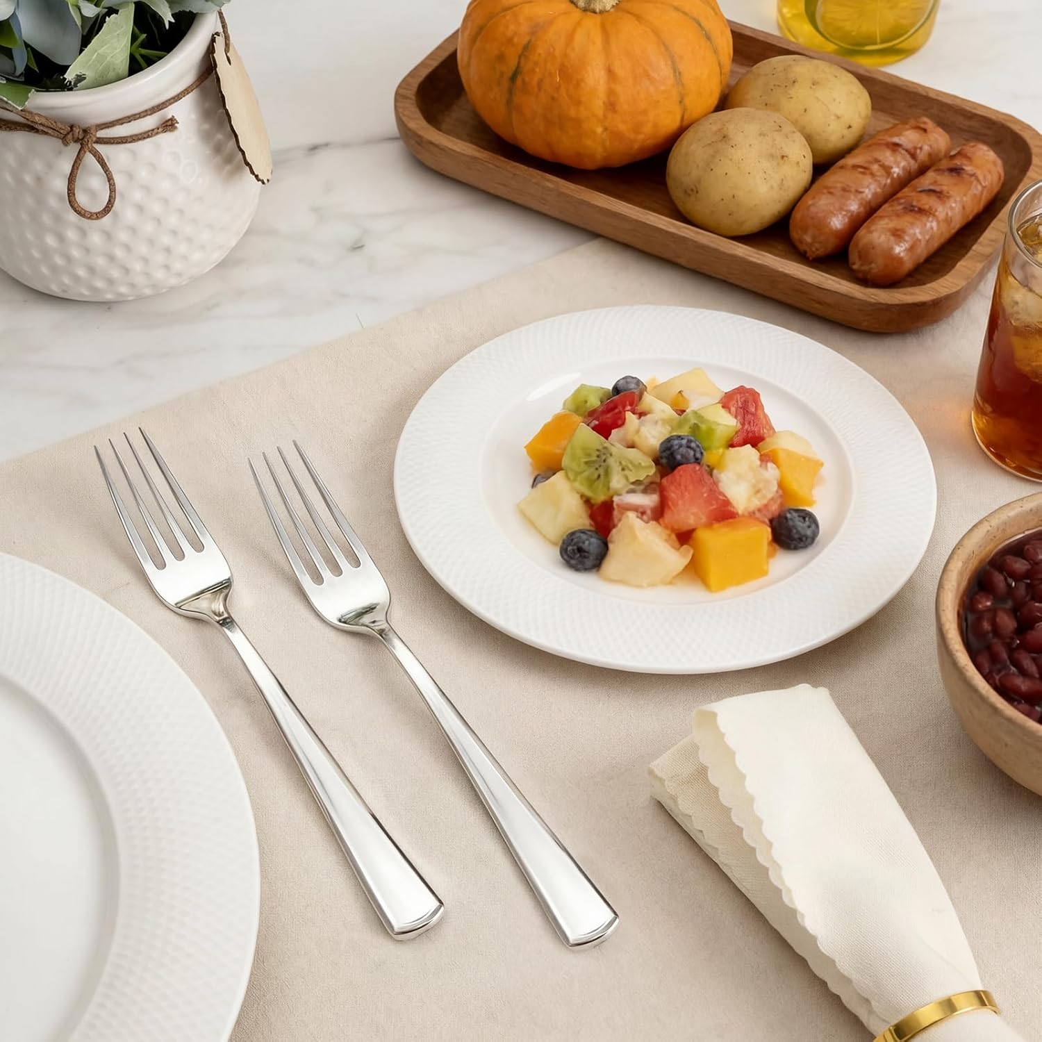 Liacere 200 Pack Silver Plastic Forks - 7.4 inch Heavy Duty Forks - Heavyweight Disposable Forks - Silver Plastic Silverware for Catering, Parties, Dinners for Christmas - Image 2