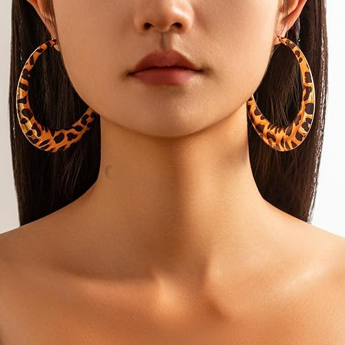 Miniatura 3 de Leopard Hoop Earrings for Women Exaggerated 80s 90s Zebra Chunky Statement Hoops Earring Hypoallergenic Cows Big Hoops Y2k Jewelry Outfits